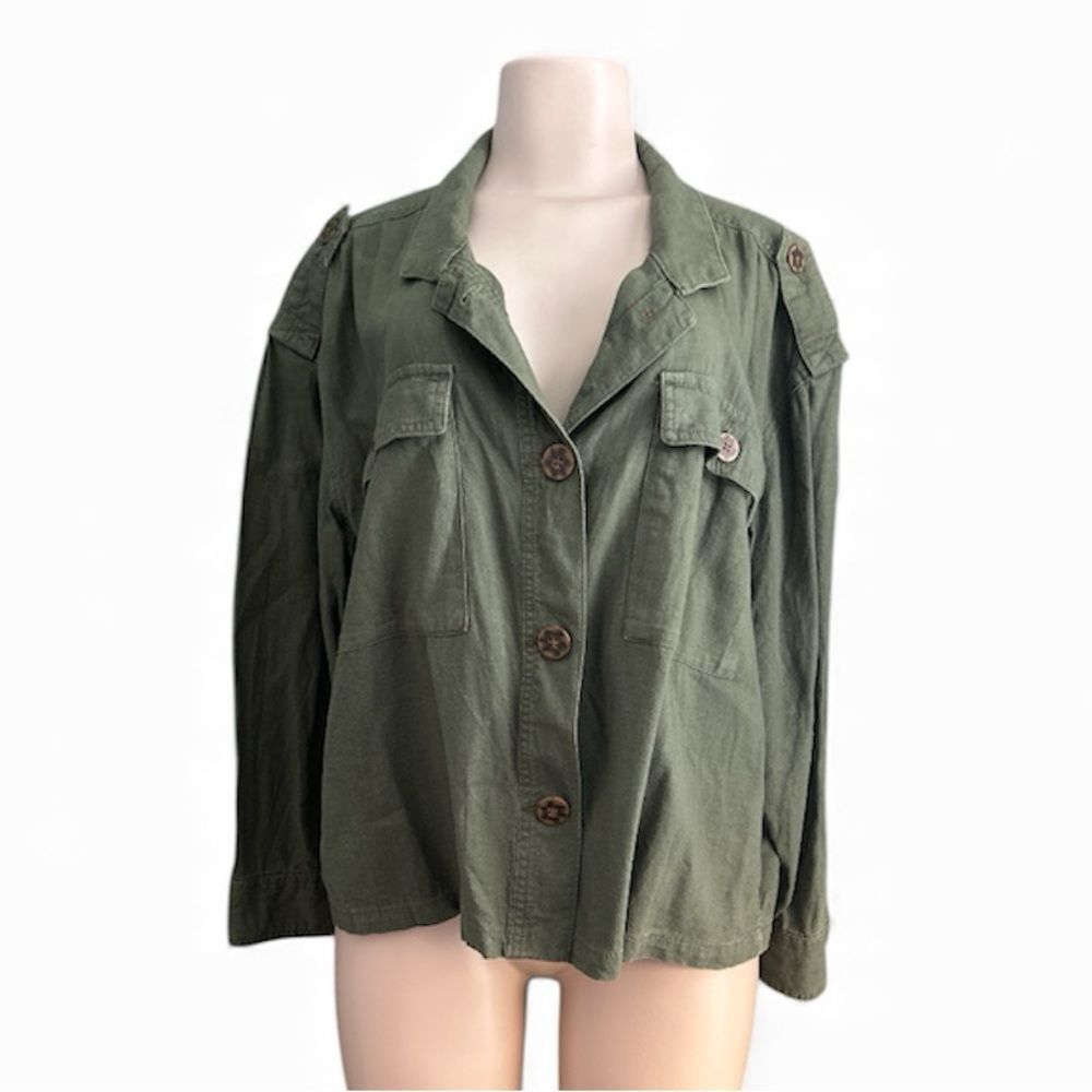 Time and Tru Olive Green Long Sleeve Utility Jacket Plus Size 16-18